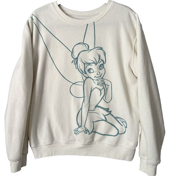 Disney Tinkerbell Womens Crewneck Sweatshirt XL Long Sleeve Ivory Pullover - Picture 1 of 5